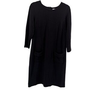 J Jill Ponte Knit Black 3/4 Sleeve Pocket Dress  Size S